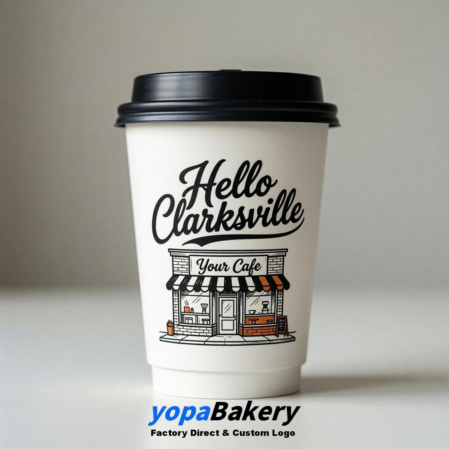 Welcome to Clarksville Printed Paper Coffee Cups | Clarksville Cafe Packaging Designer