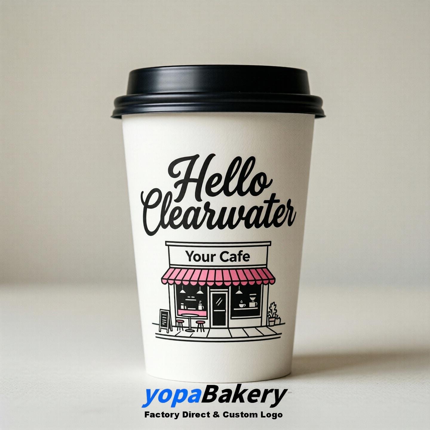 'Welcome to Clearwater' Paper Coffee Cups | Clearwater Cafe Packaging Design Firm