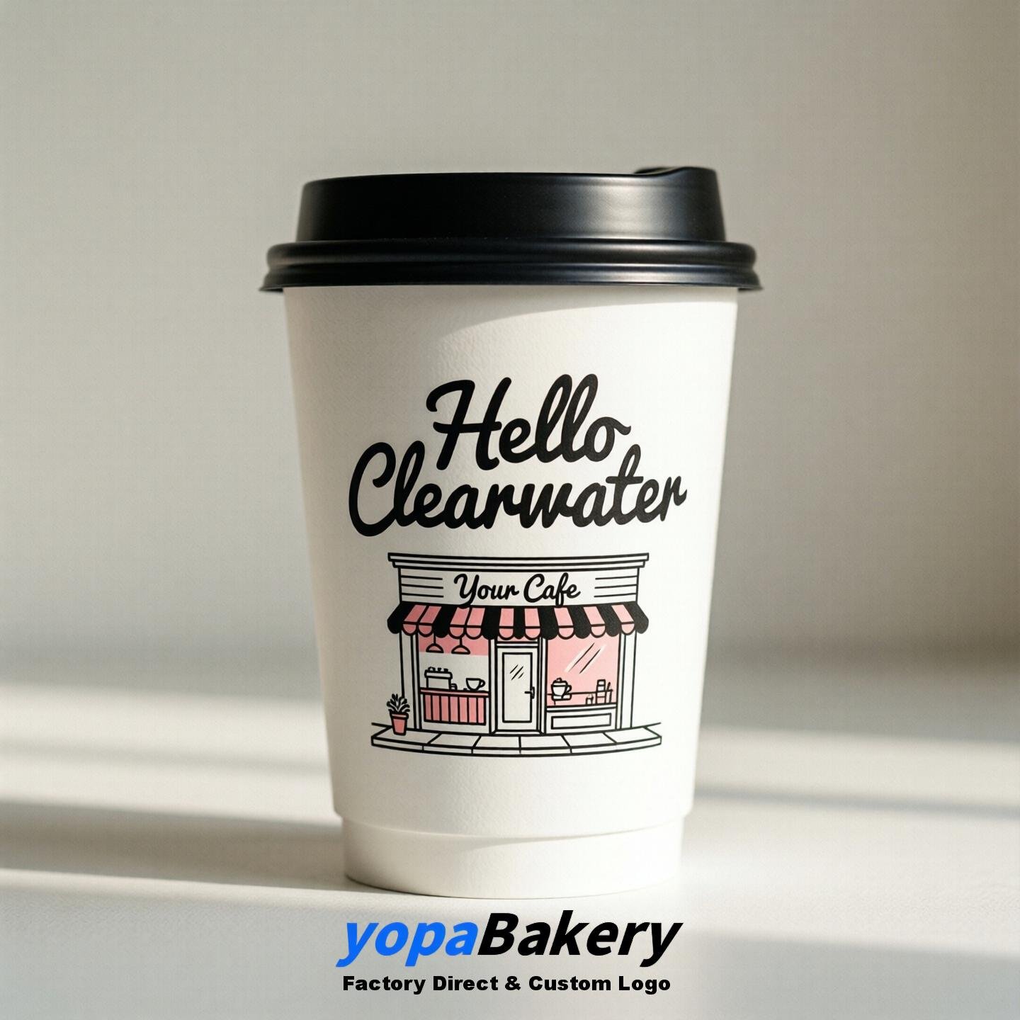 'Welcome to Clearwater' Paper Coffee Cups | Clearwater Cafe Packaging Design Firm
