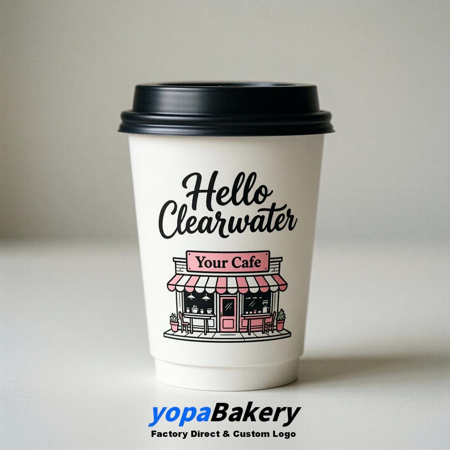'Welcome to Clearwater' Paper Coffee Cups | Clearwater Cafe Packaging Design Firm