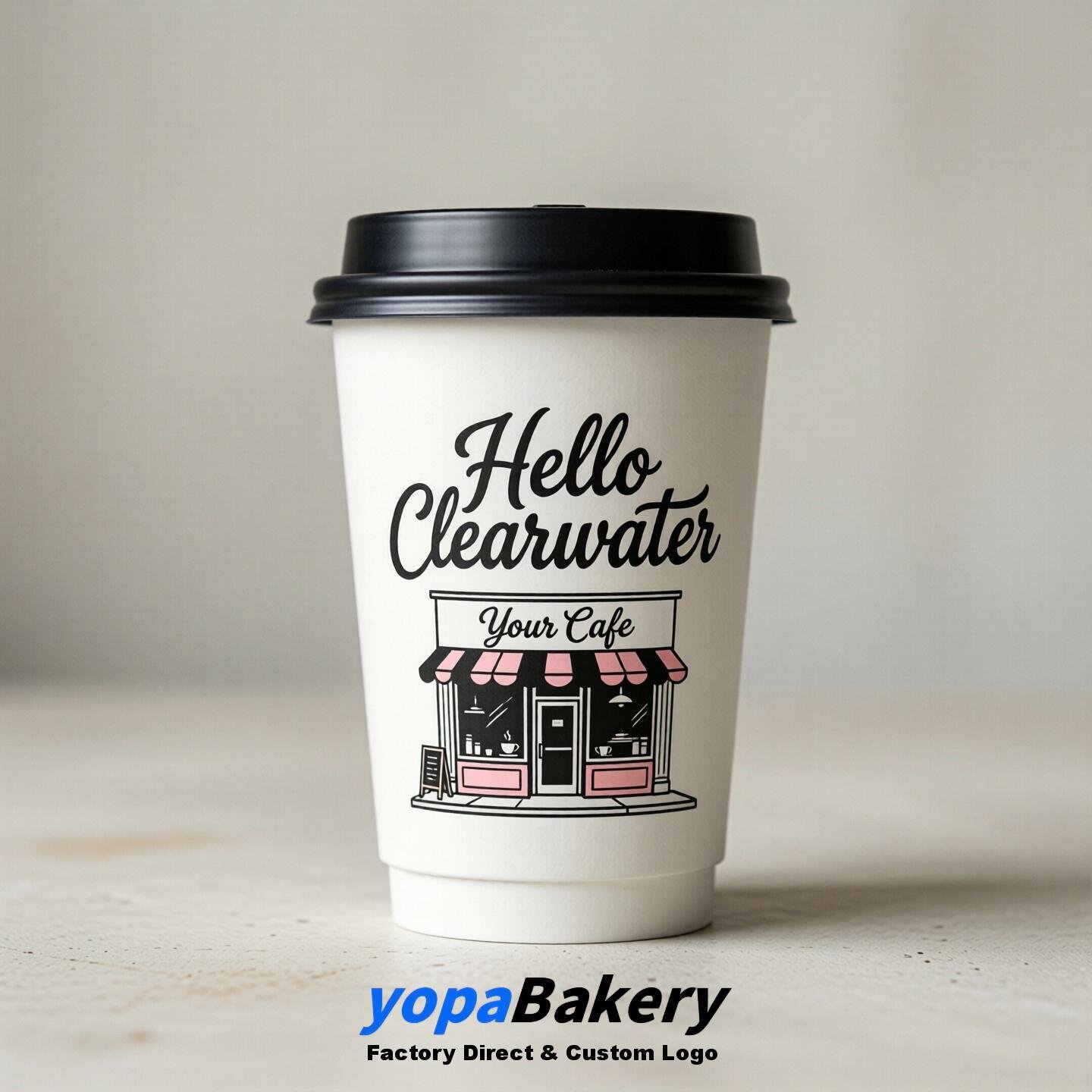 'Welcome to Clearwater' Paper Coffee Cups | Clearwater Cafe Packaging Design Firm