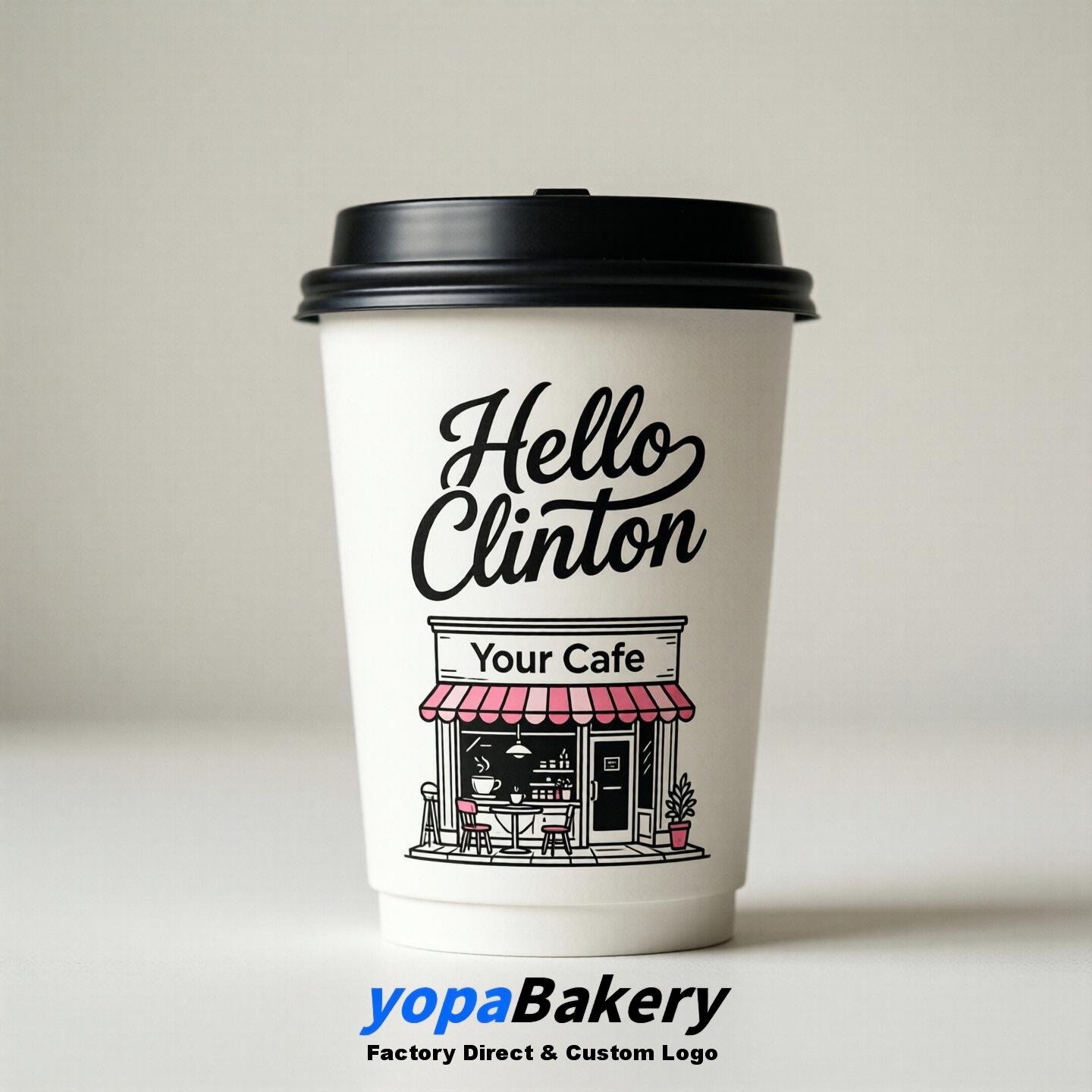 'Welcome to Clinton' Paper Coffee Cups | Clinton Cafe Packaging Design Firm
