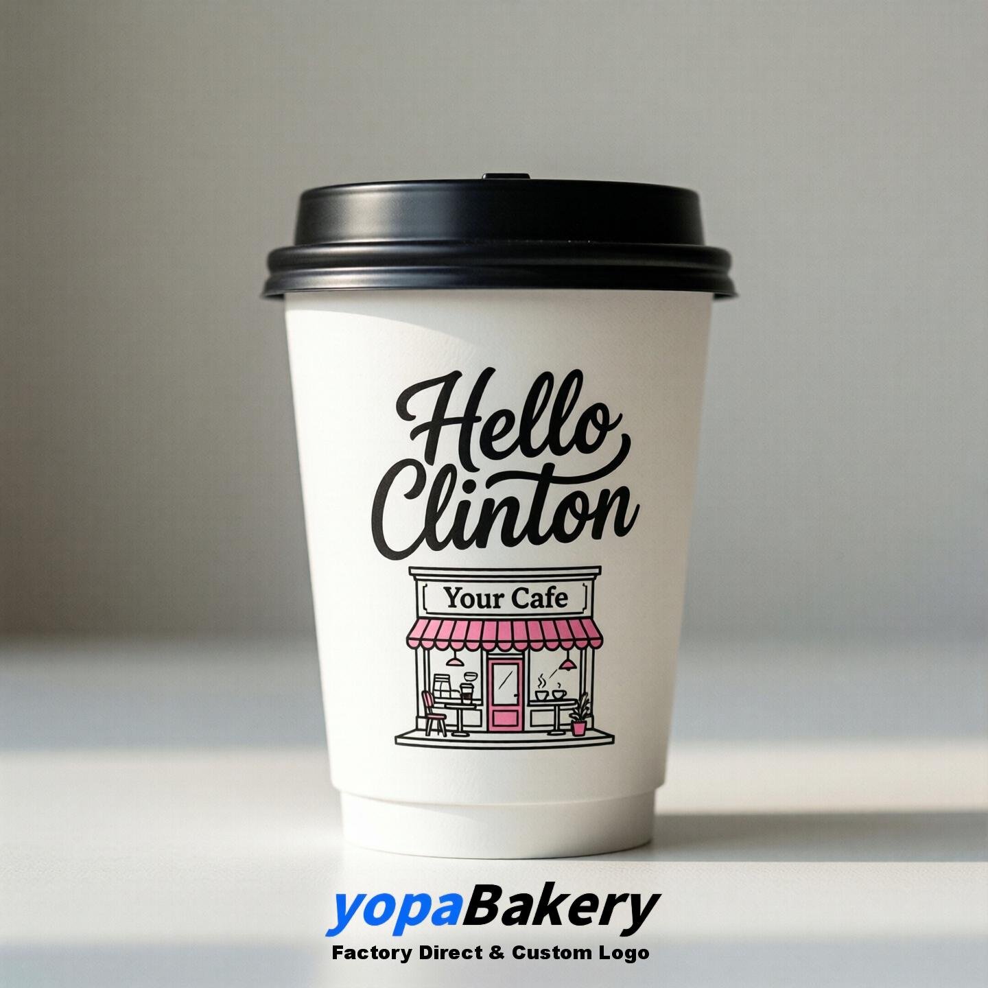 'Welcome to Clinton' Paper Coffee Cups | Clinton Cafe Packaging Design Firm