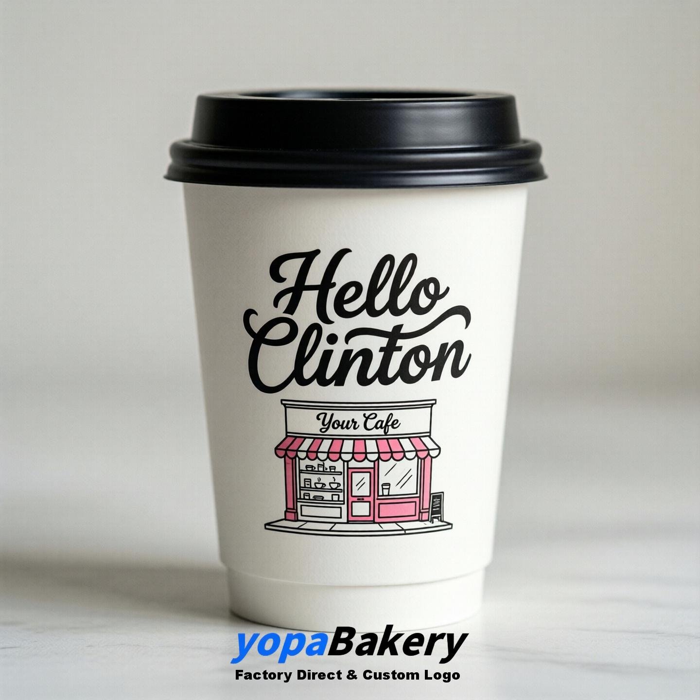 'Welcome to Clinton' Paper Coffee Cups | Clinton Cafe Packaging Design Firm