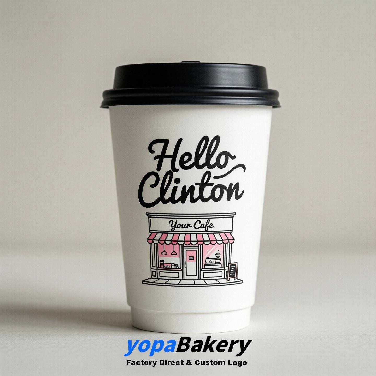 'Welcome to Clinton' Paper Coffee Cups | Clinton Cafe Packaging Design Firm