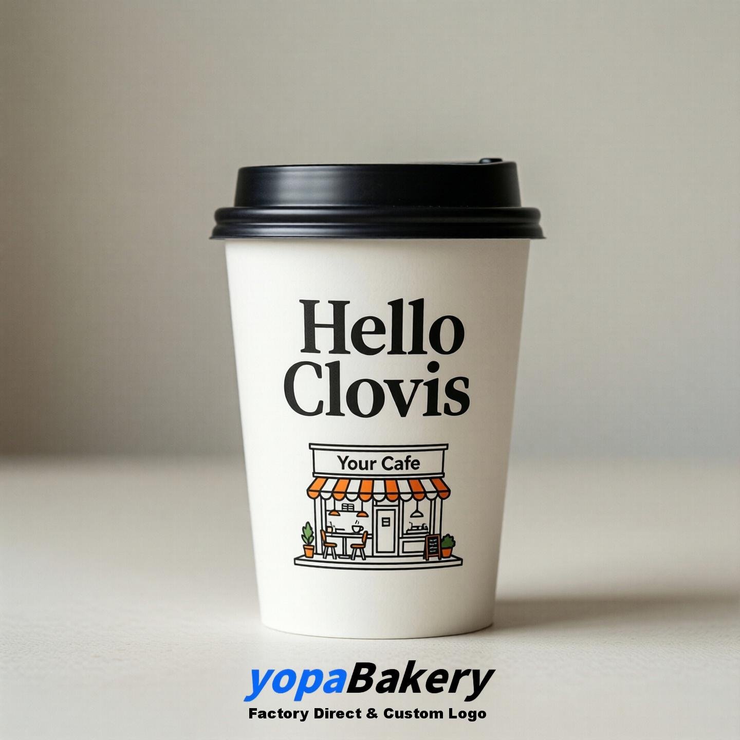 'Welcome to Clovis' Paper Coffee Cups | Clovis Cafe Packaging Design Firm
