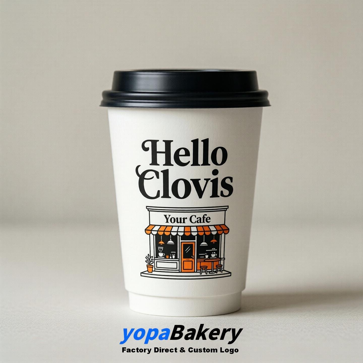 'Welcome to Clovis' Paper Coffee Cups | Clovis Cafe Packaging Design Firm