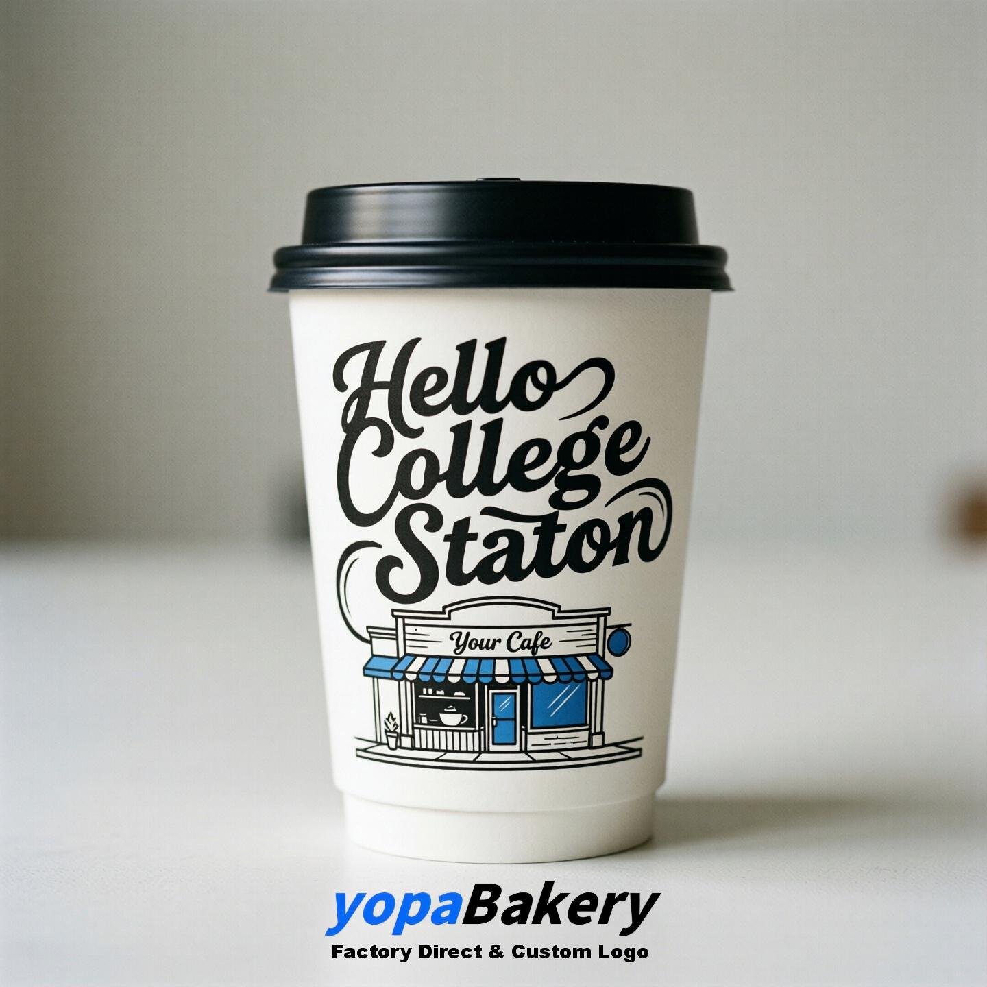 'Welcome to College Station' Paper Coffee Cups | College Station Cafe Packaging Design Firm