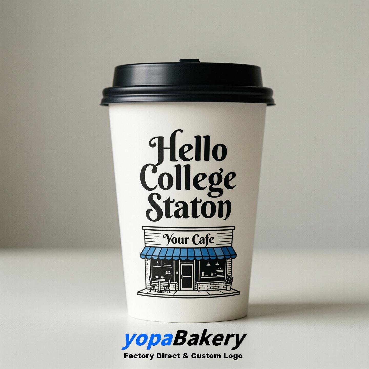 'Welcome to College Station' Paper Coffee Cups | College Station Cafe Packaging Design Firm