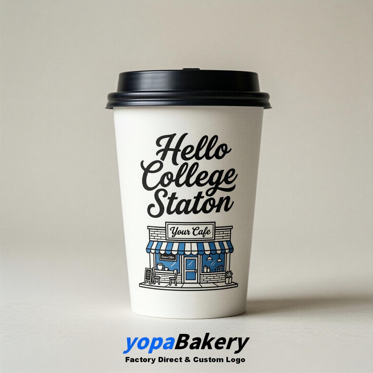 'Welcome to College Station' Paper Coffee Cups | College Station Cafe Packaging Design Firm