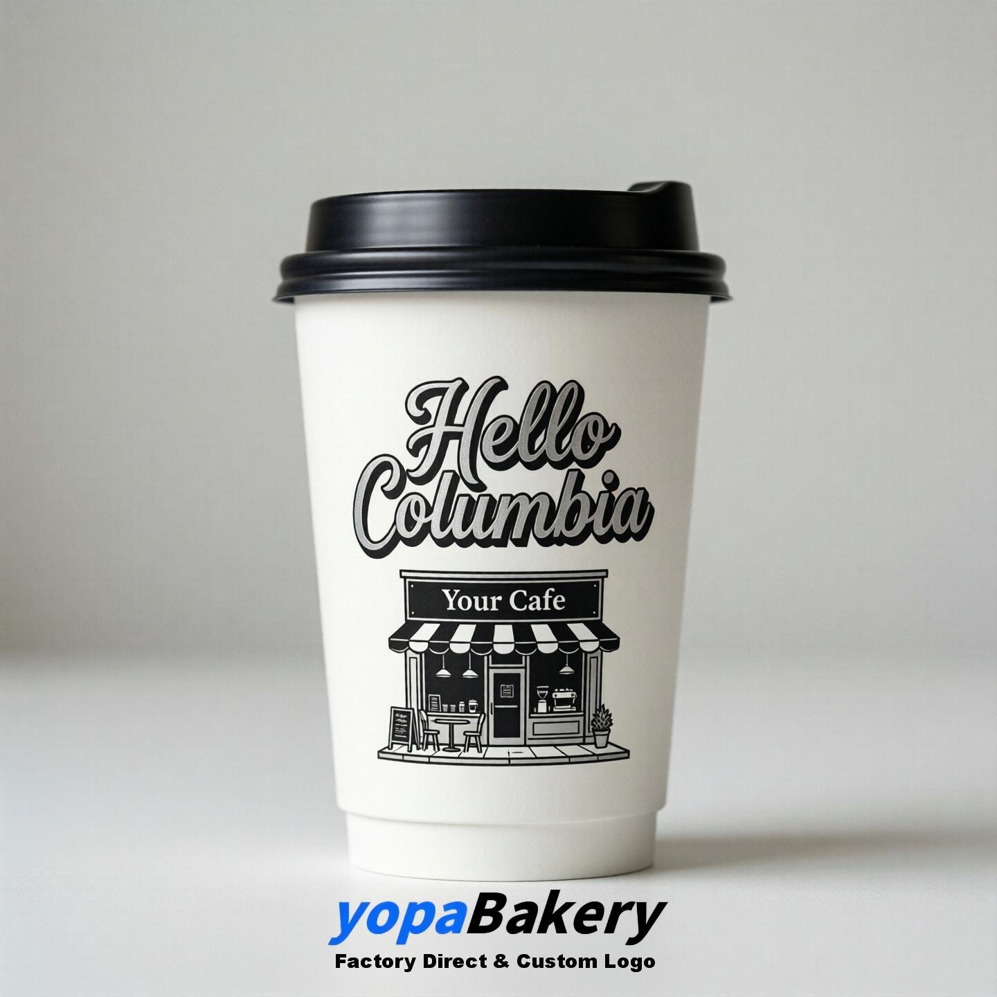 'Welcome to Columbia' Paper Coffee Cups | Columbia Cafe Packaging Design Firm