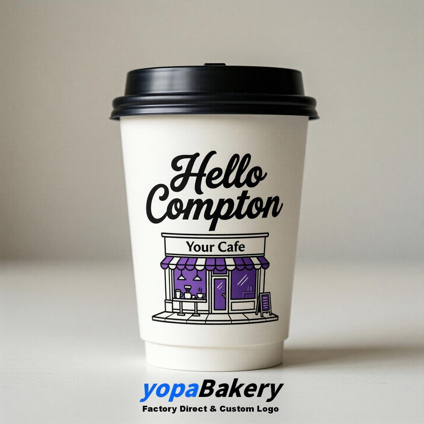 'Welcome to Compton' Paper Coffee Cups | Compton Cafe Packaging Design Firm