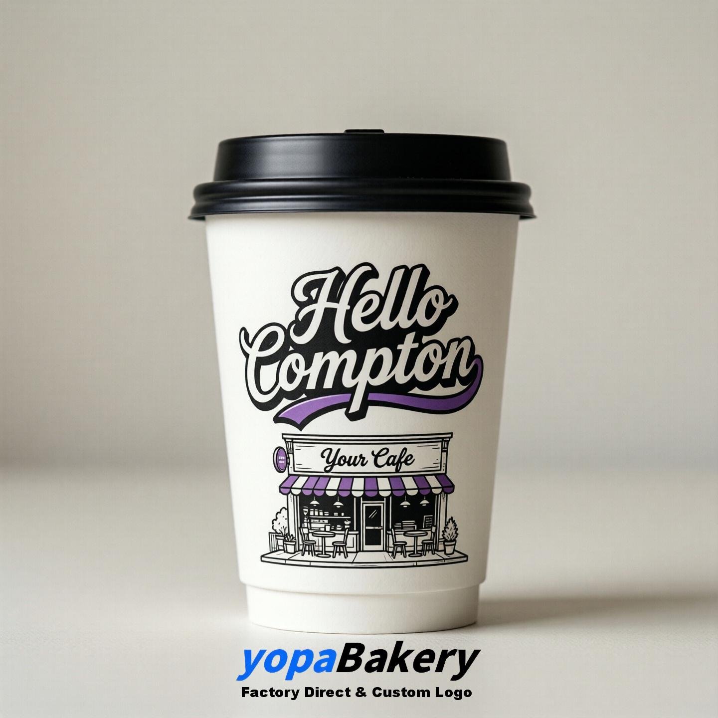 'Welcome to Compton' Paper Coffee Cups | Compton Cafe Packaging Design Firm