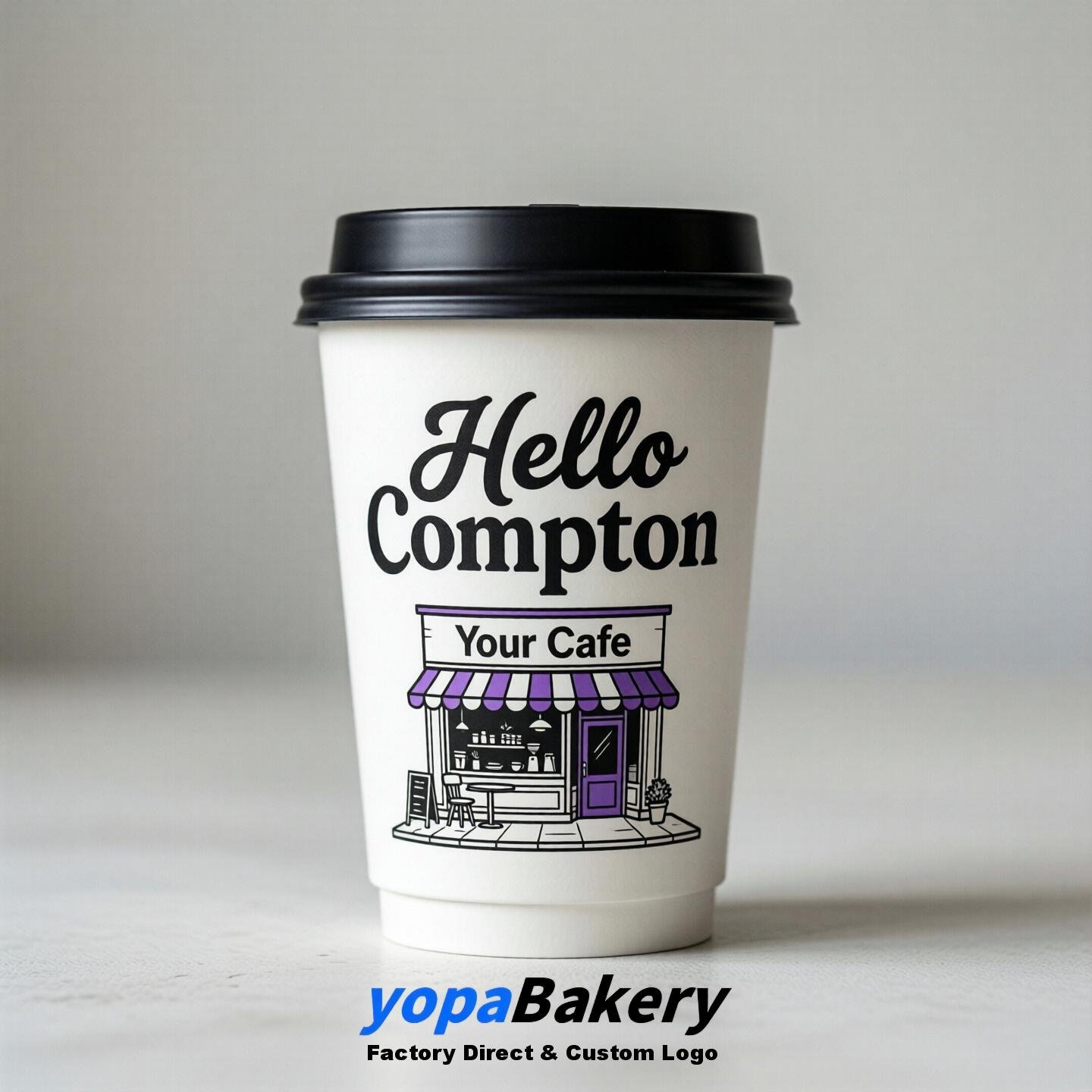'Welcome to Compton' Paper Coffee Cups | Compton Cafe Packaging Design Firm