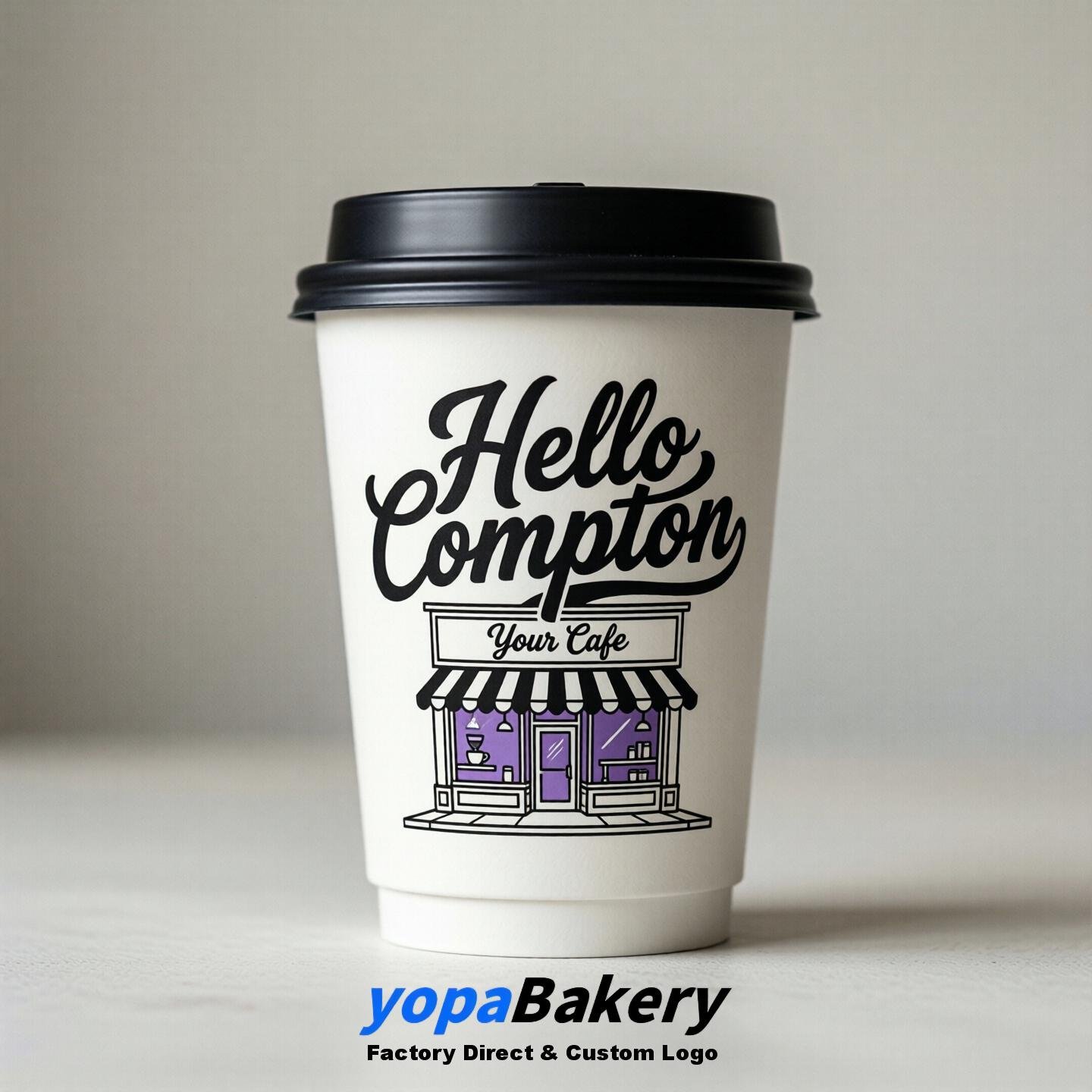 'Welcome to Compton' Paper Coffee Cups | Compton Cafe Packaging Design Firm