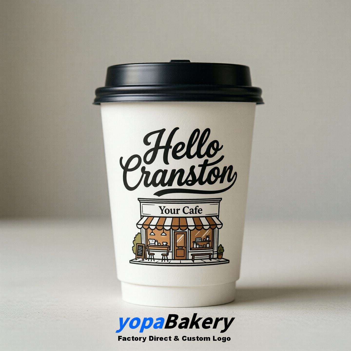 'Hello Cranston' Paper Coffee Cups | Cranston Cafe Packaging Design Agency