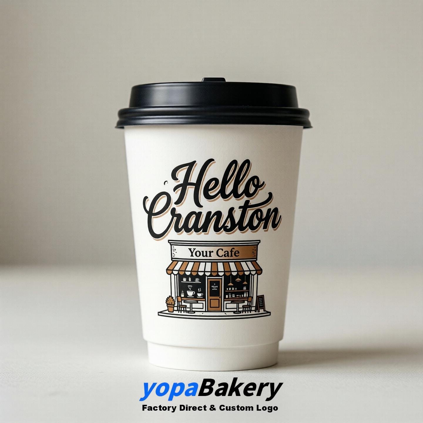 'Hello Cranston' Paper Coffee Cups | Cranston Cafe Packaging Design Agency