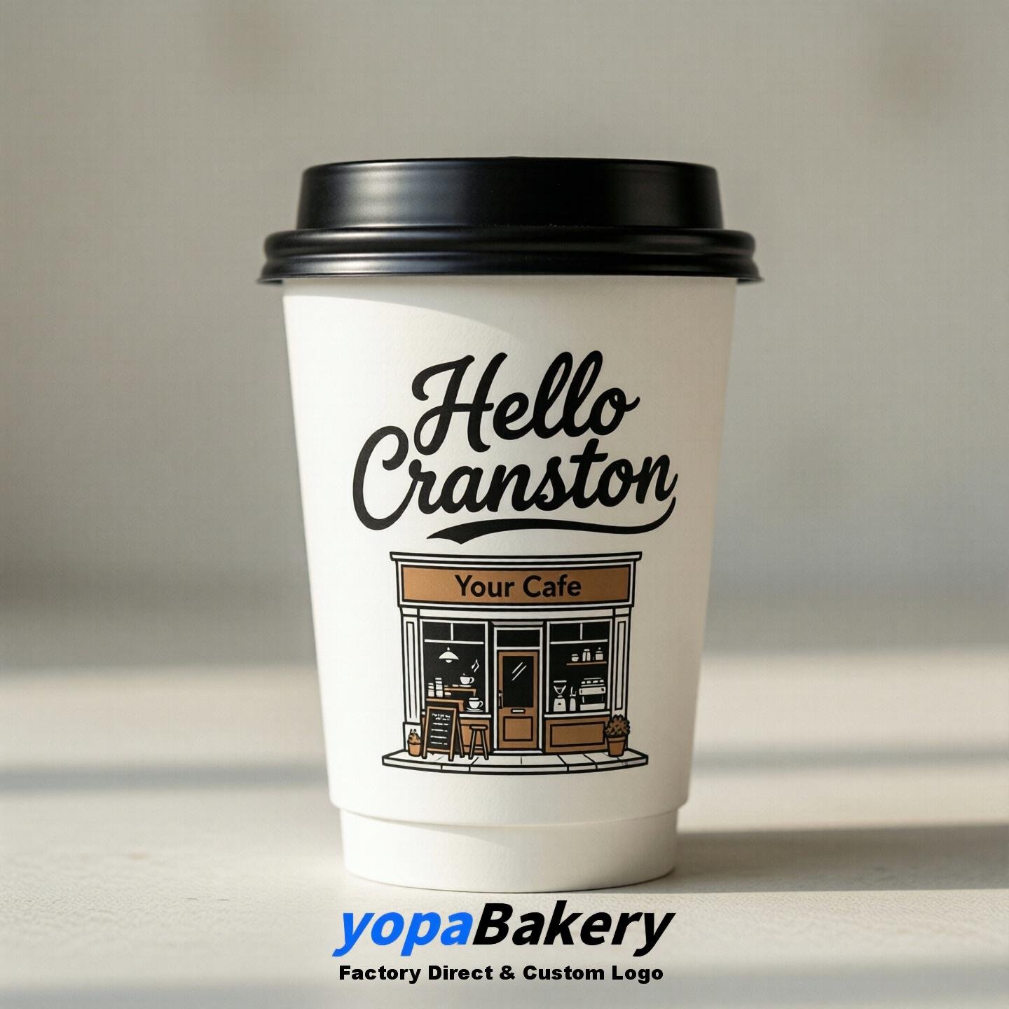 'Hello Cranston' Paper Coffee Cups | Cranston Cafe Packaging Design Agency