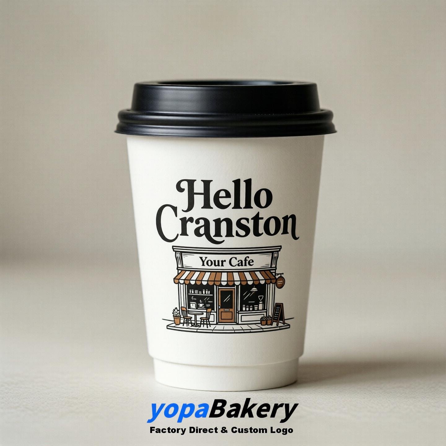 'Hello Cranston' Paper Coffee Cups | Cranston Cafe Packaging Design Agency