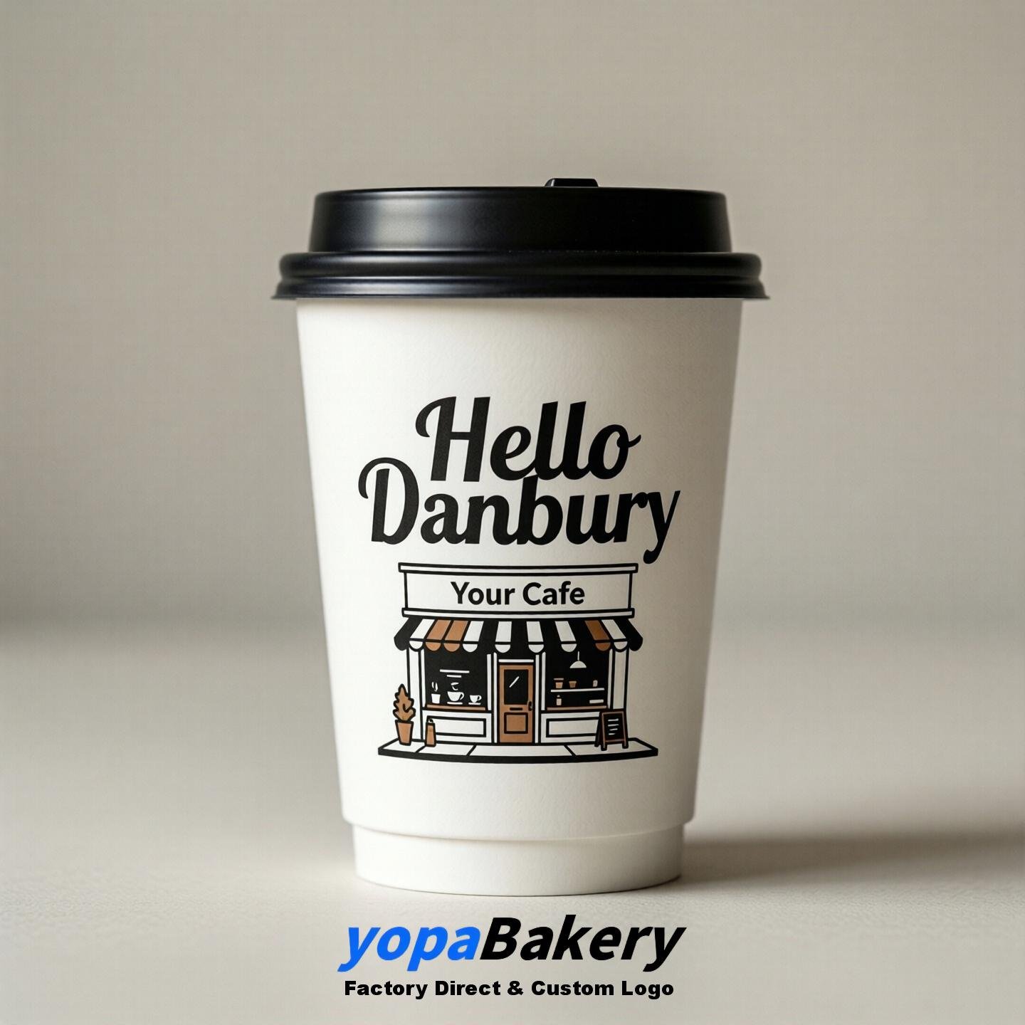 'Hello Danbury' Paper Coffee Cups | Danbury Cafe Packaging Design Agency