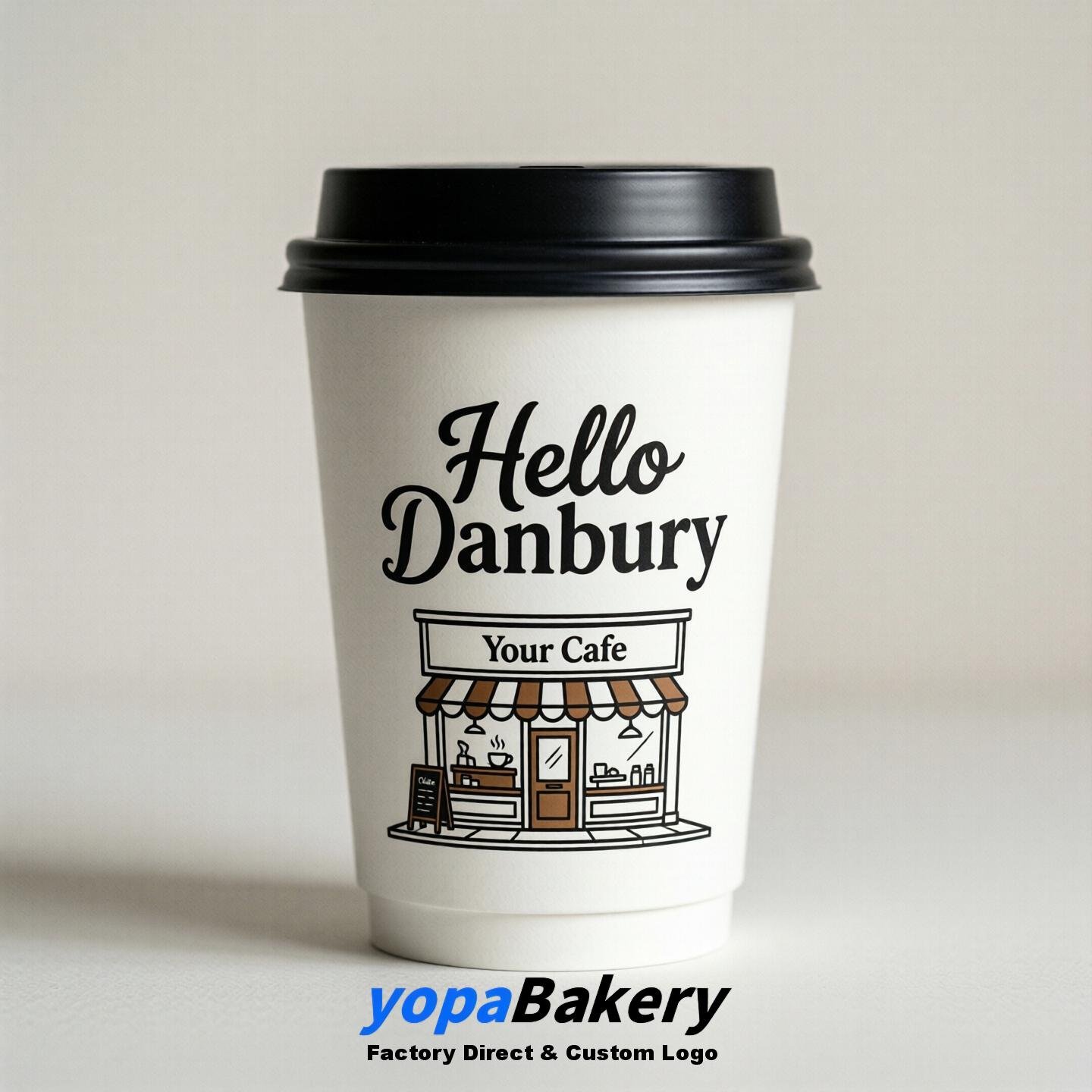 'Hello Danbury' Paper Coffee Cups | Danbury Cafe Packaging Design Agency