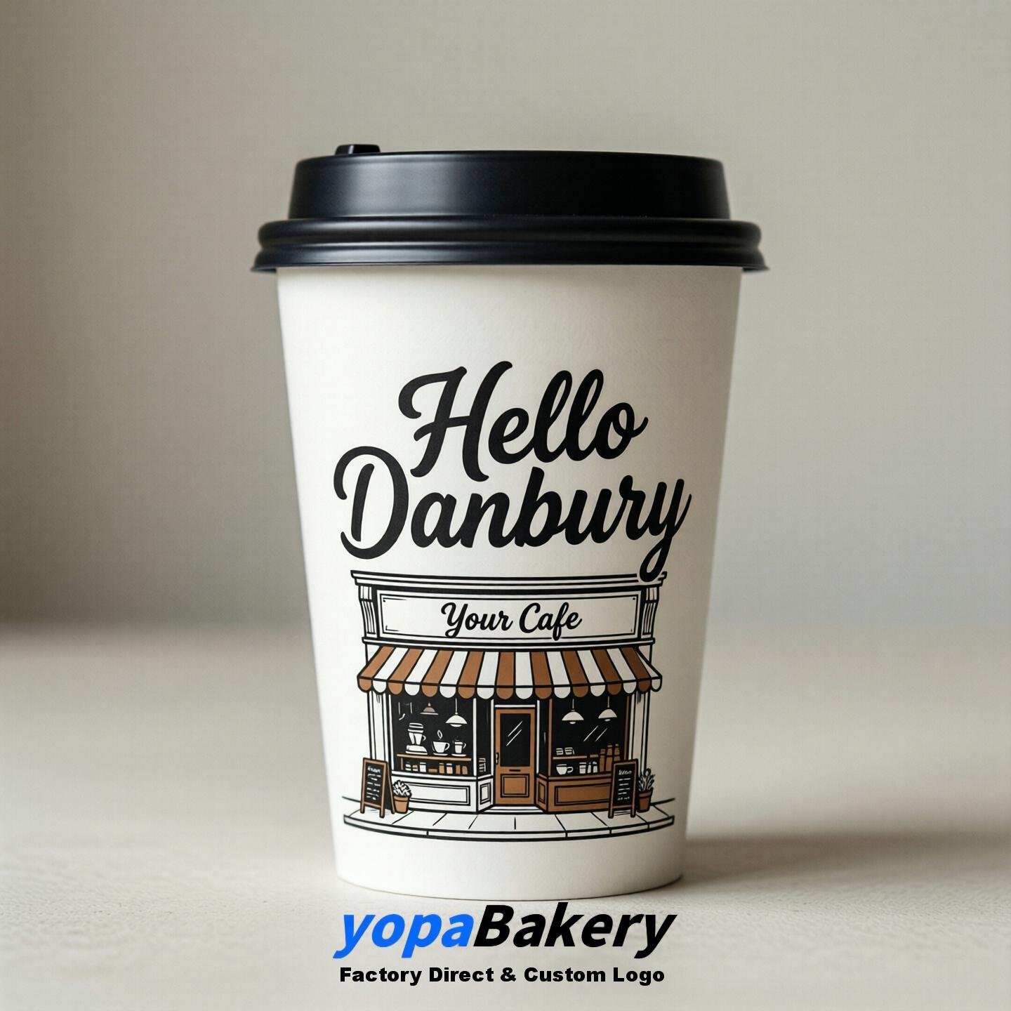 'Hello Danbury' Paper Coffee Cups | Danbury Cafe Packaging Design Agency
