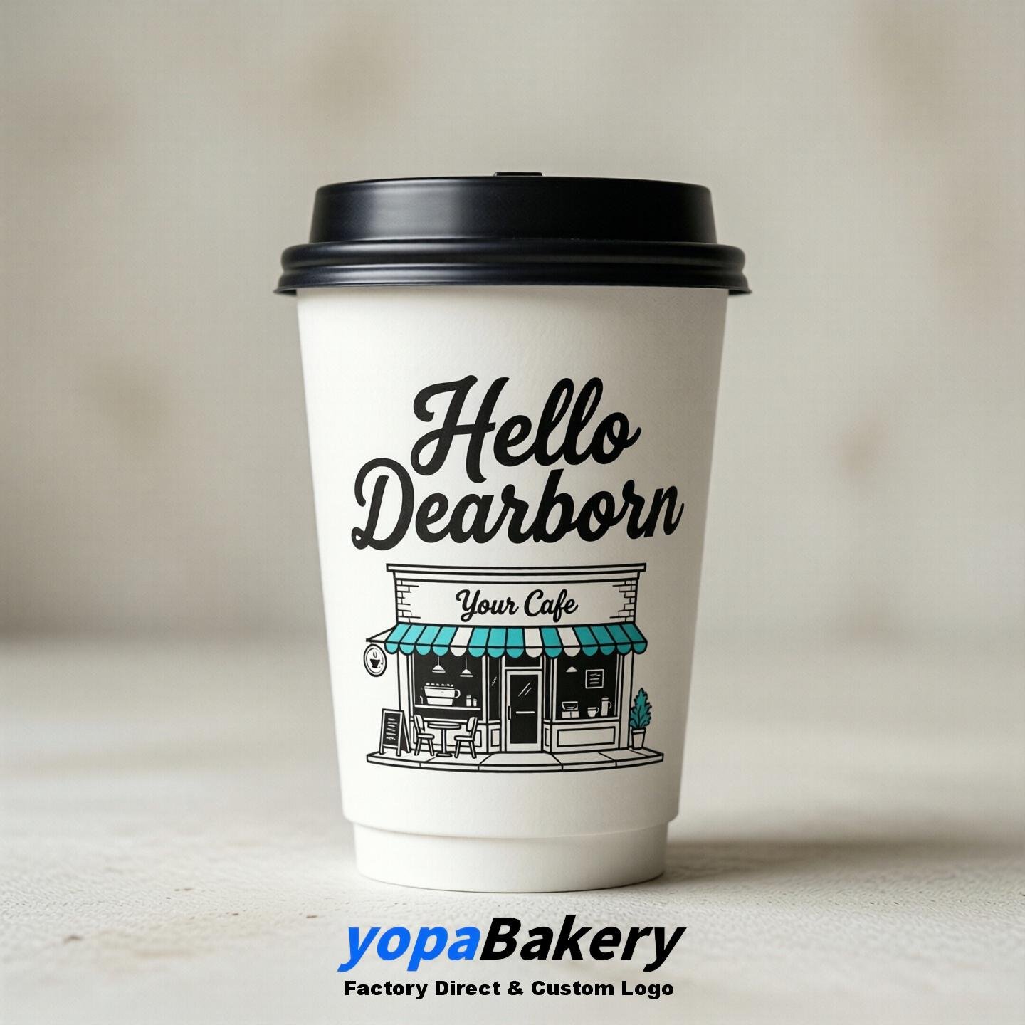 'Welcome to Dearborn' Paper Coffee Cups | Dearborn Cafe Packaging Design Firm