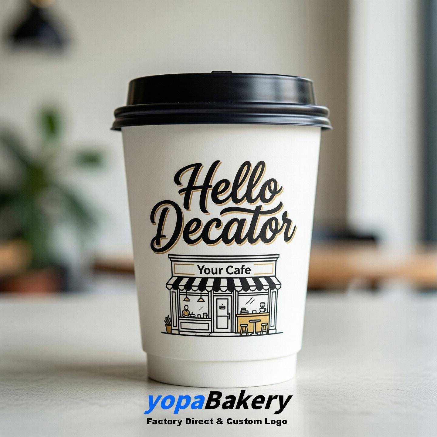 'Hello Decatur' Paper Coffee Cups | Decatur Cafe Packaging Design Agency 'Hello Decatur' Paper Coffee Cups | Decatur Cafe Packaging Design Agency