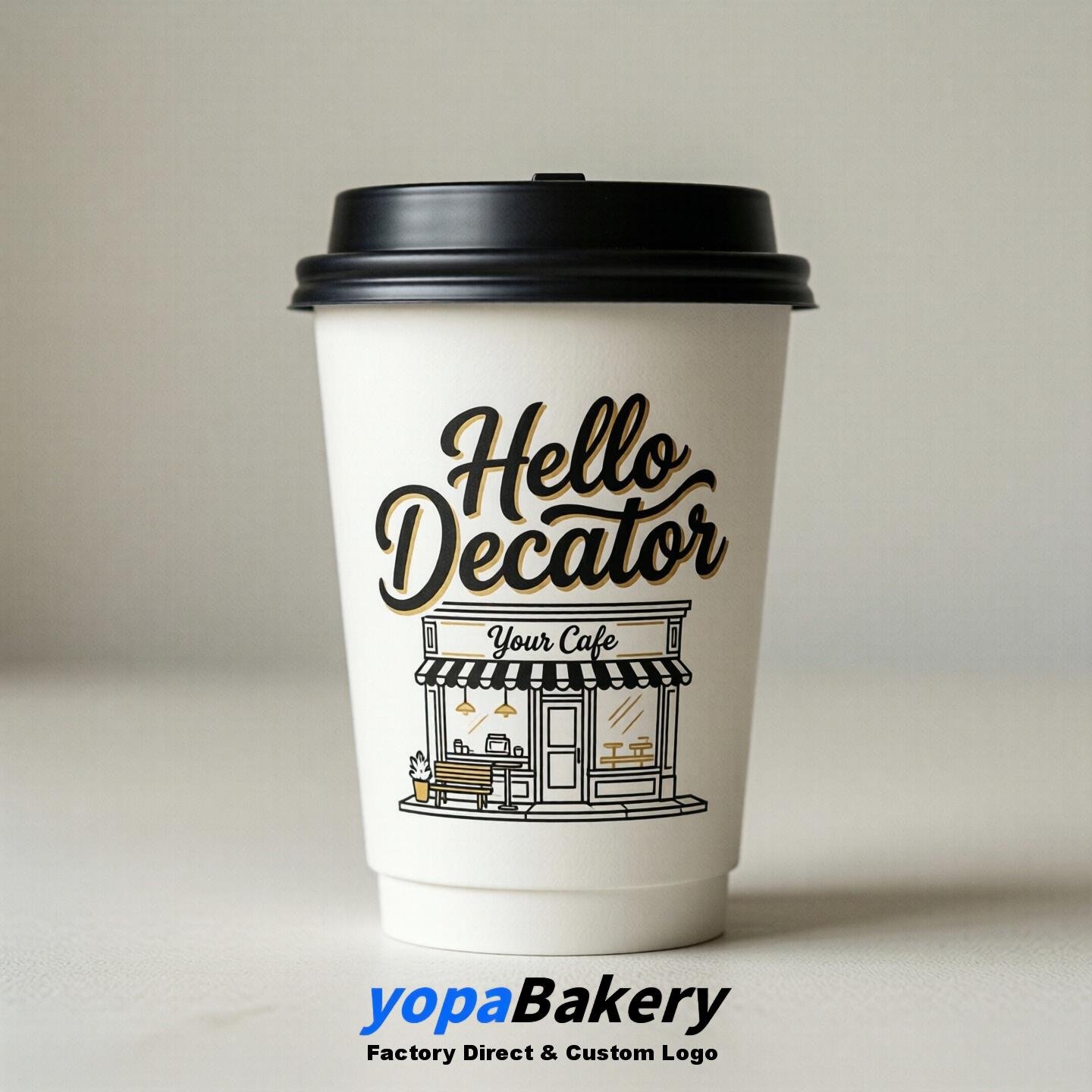 'Hello Decatur' Paper Coffee Cups | Decatur Cafe Packaging Design Agency