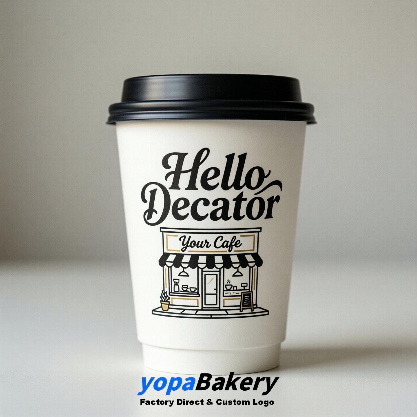'Hello Decatur' Paper Coffee Cups | Decatur Cafe Packaging Design Agency