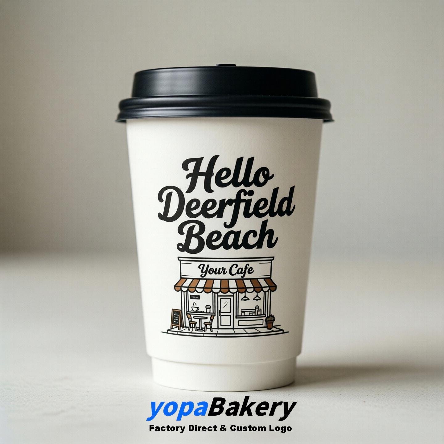 'Hello Deerfield Beach' Paper Coffee Cups | Deerfield Beach Cafe Packaging Design Agency