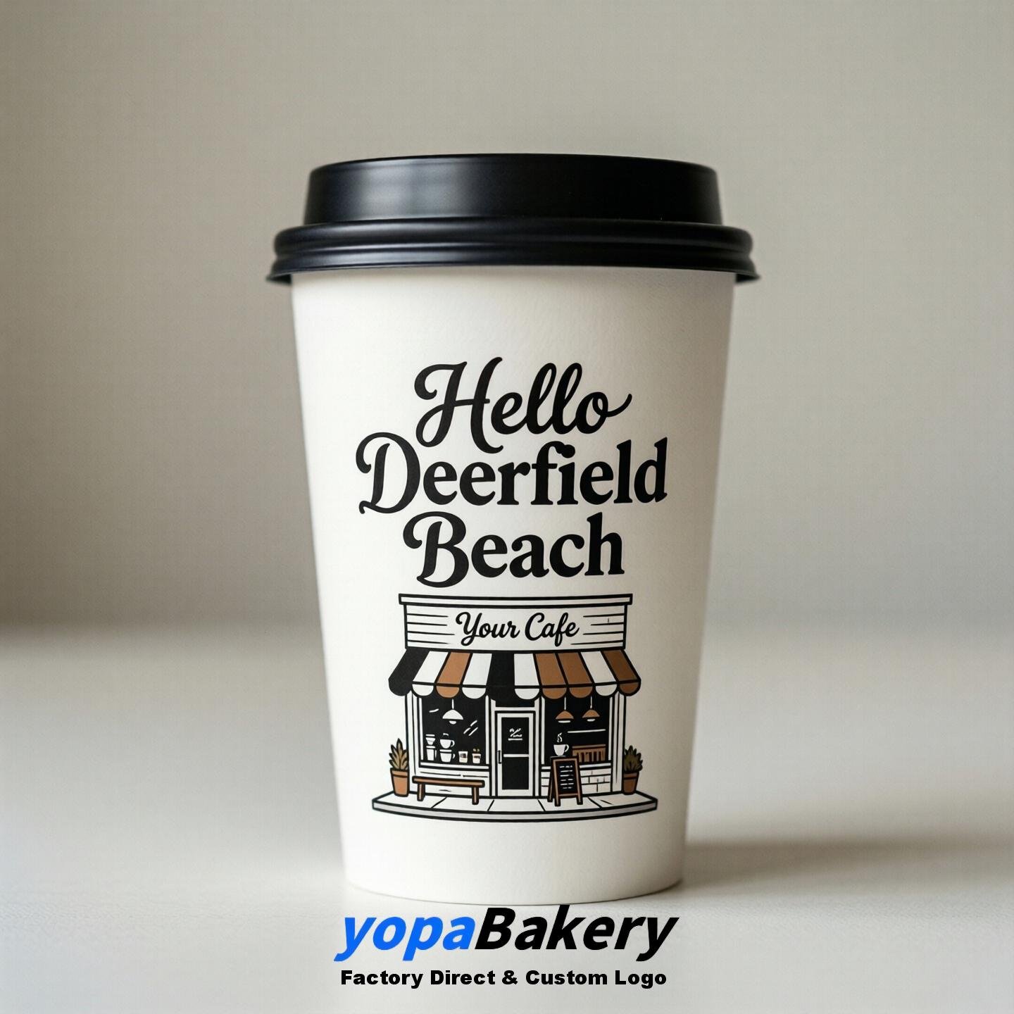 'Hello Deerfield Beach' Paper Coffee Cups | Deerfield Beach Cafe Packaging Design Agency