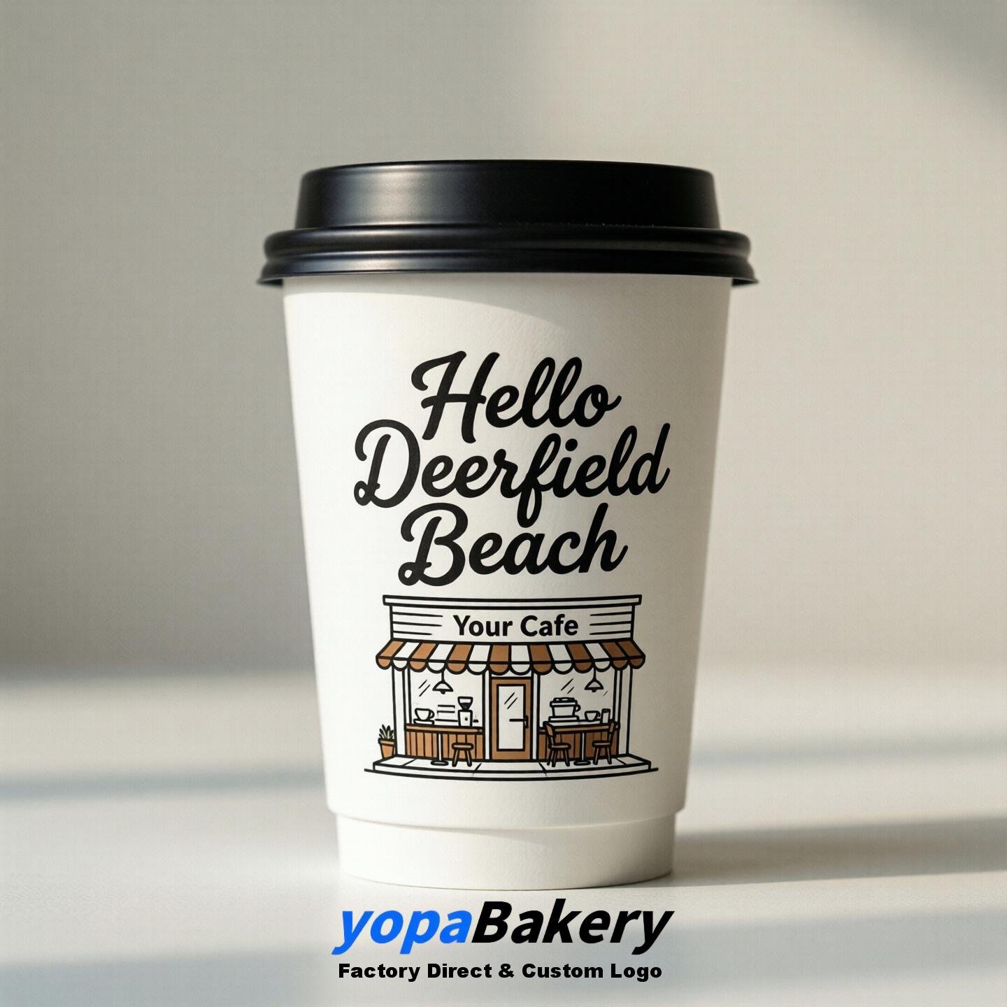 'Hello Deerfield Beach' Paper Coffee Cups | Deerfield Beach Cafe Packaging Design Agency