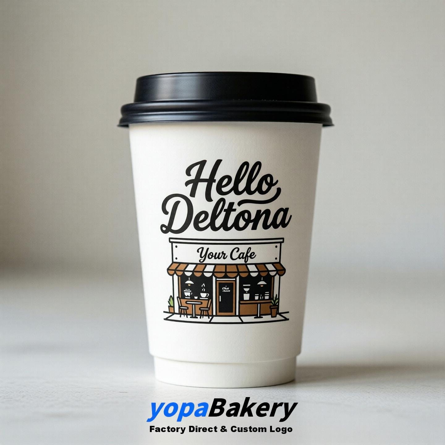 'Hello Deltona' Paper Coffee Cups | Deltona Cafe Packaging Design Agency