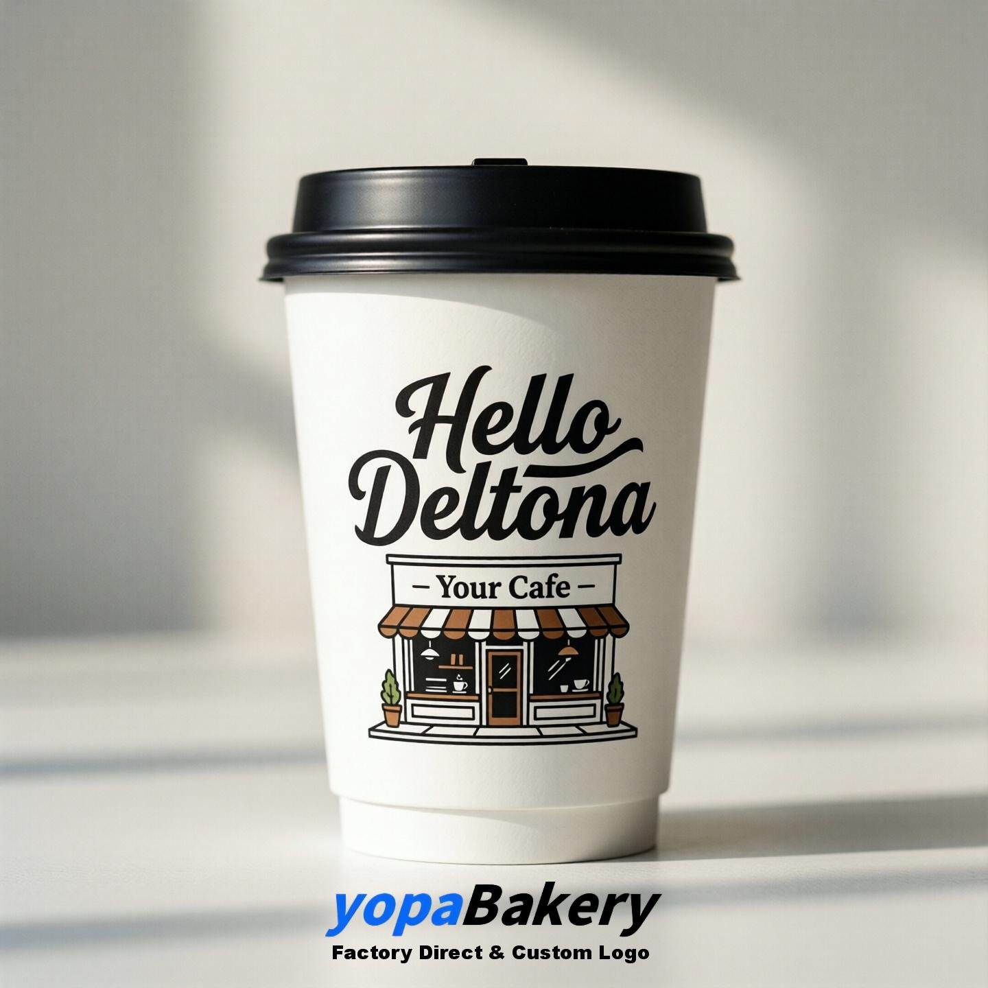 'Hello Deltona' Paper Coffee Cups | Deltona Cafe Packaging Design Agency