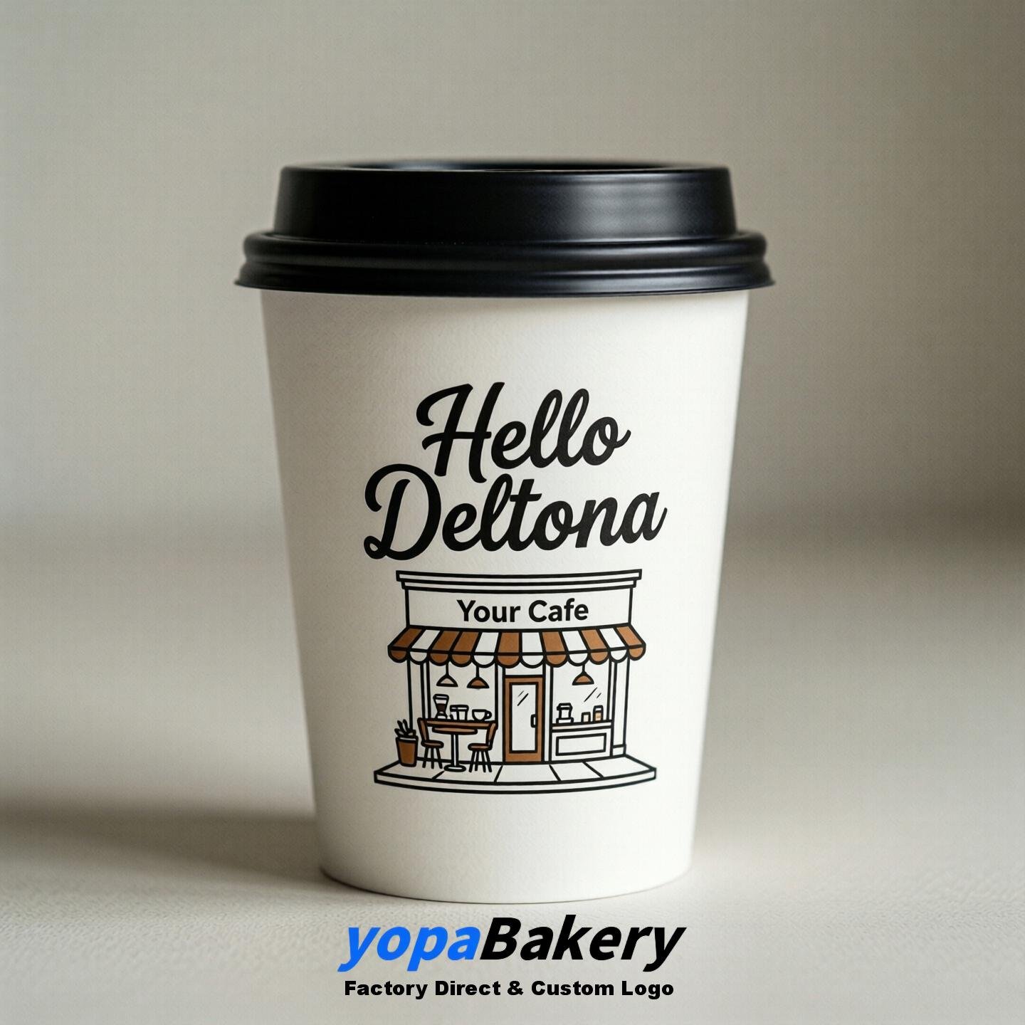 'Hello Deltona' Paper Coffee Cups | Deltona Cafe Packaging Design Agency