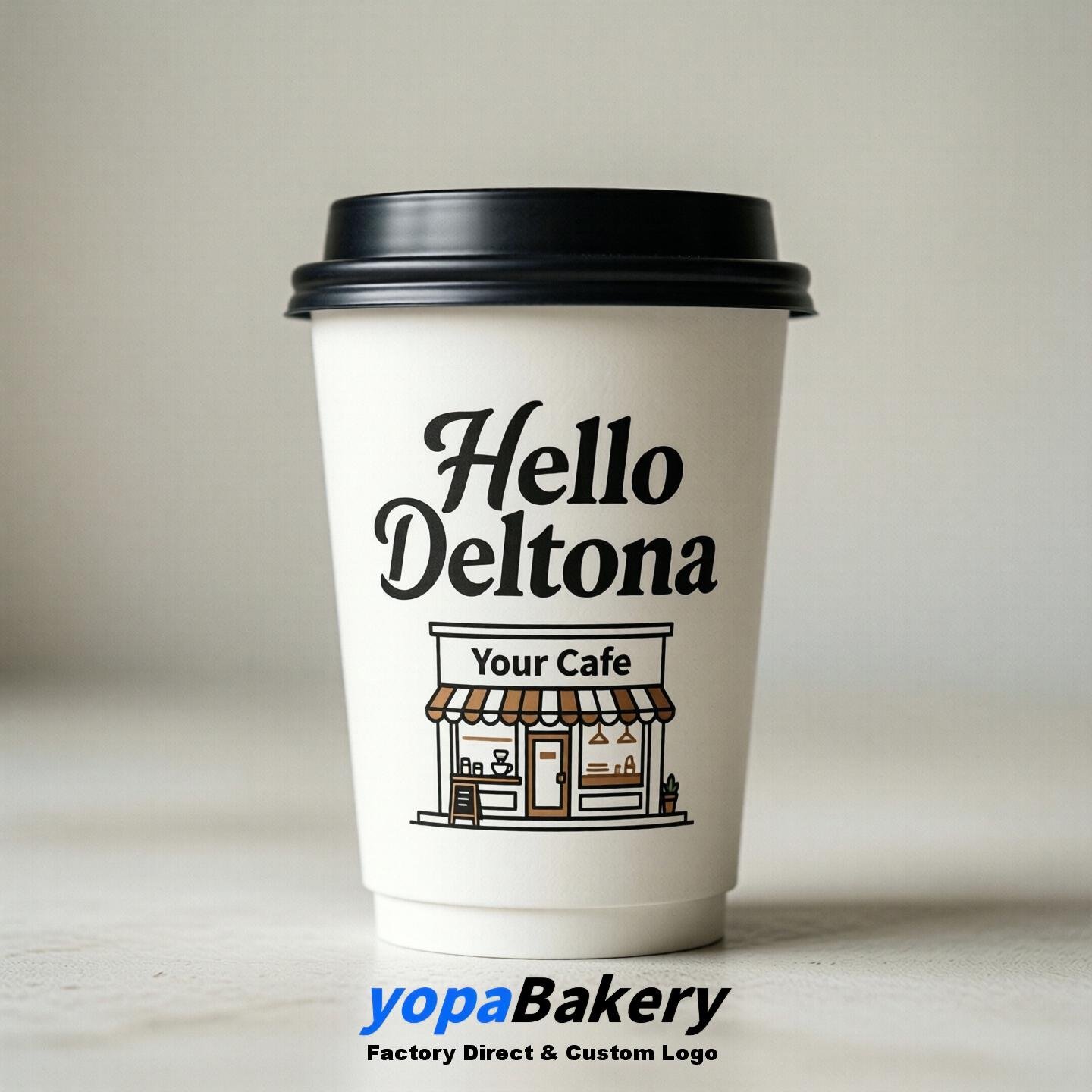 'Hello Deltona' Paper Coffee Cups | Deltona Cafe Packaging Design Agency