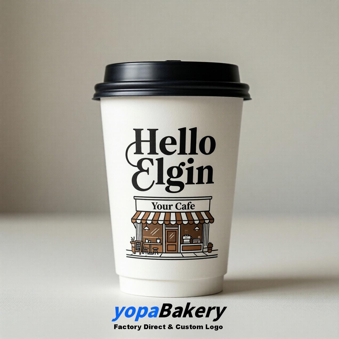 'Welcome to Elgin' Paper Coffee Cups | Elgin Cafe Packaging Design Firm