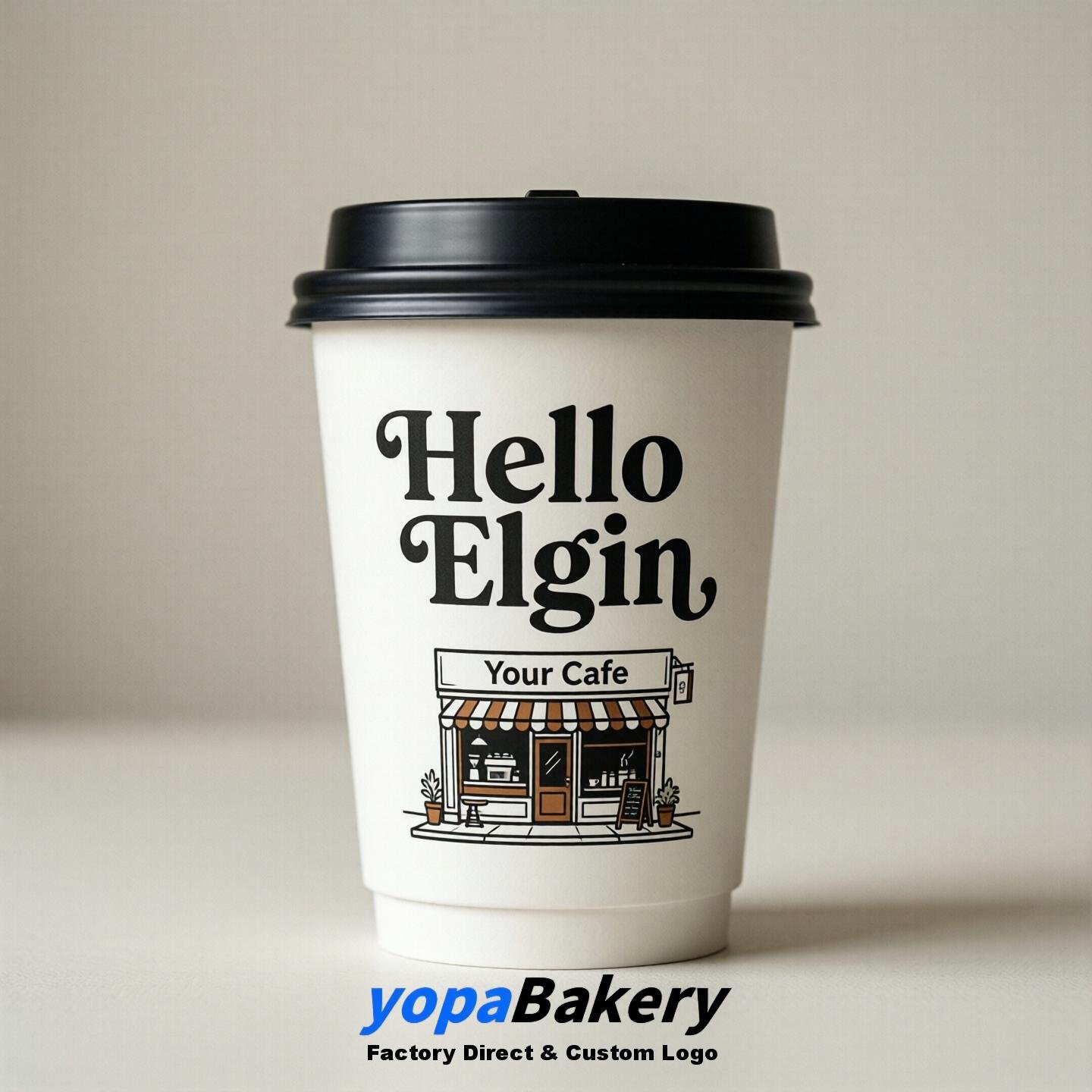 'Welcome to Elgin' Paper Coffee Cups | Elgin Cafe Packaging Design Firm