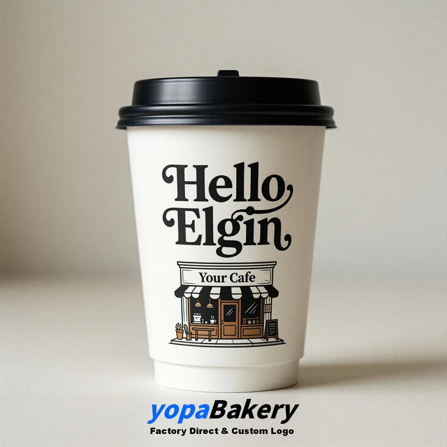 'Welcome to Elgin' Paper Coffee Cups | Elgin Cafe Packaging Design Firm