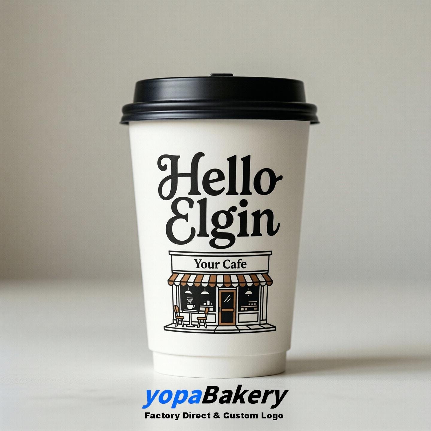 'Welcome to Elgin' Paper Coffee Cups | Elgin Cafe Packaging Design Firm