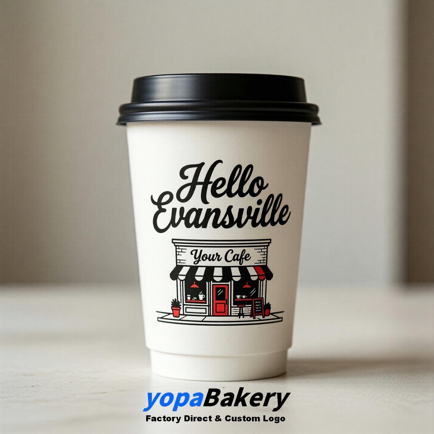 'Welcome to Evansville' Paper Coffee Cups | Evansville Cafe Packaging Design Firm