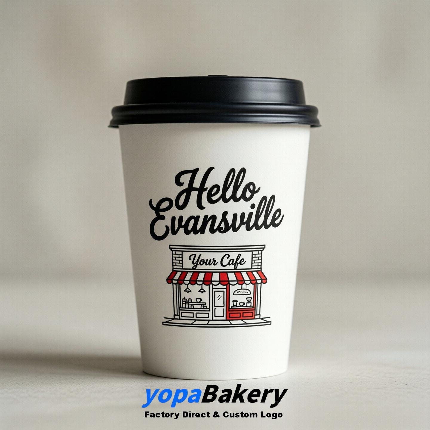 'Welcome to Evansville' Paper Coffee Cups | Evansville Cafe Packaging Design Firm