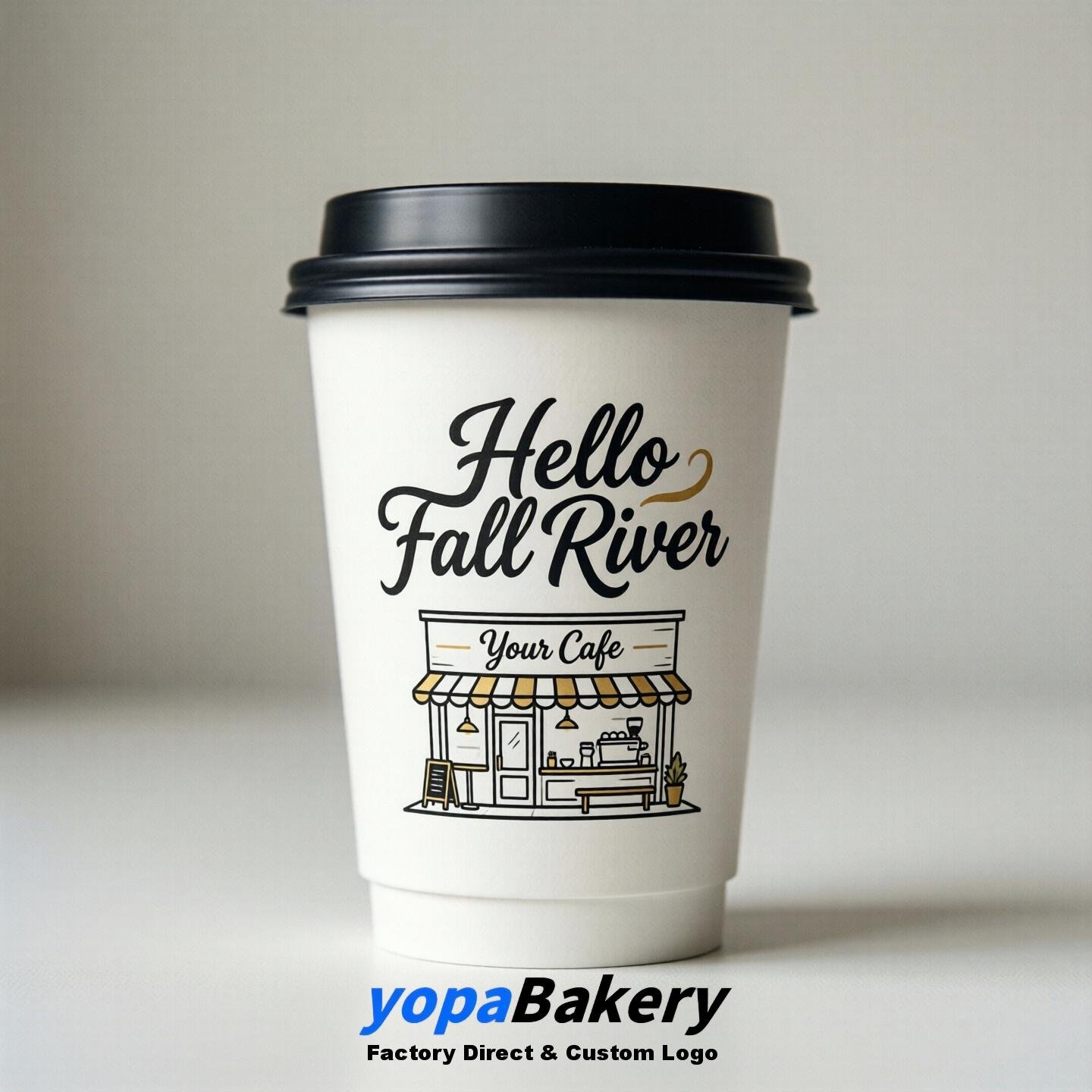 'Welcome to Fall River' Paper Coffee Cups | Fall River Cafe Packaging Design Firm