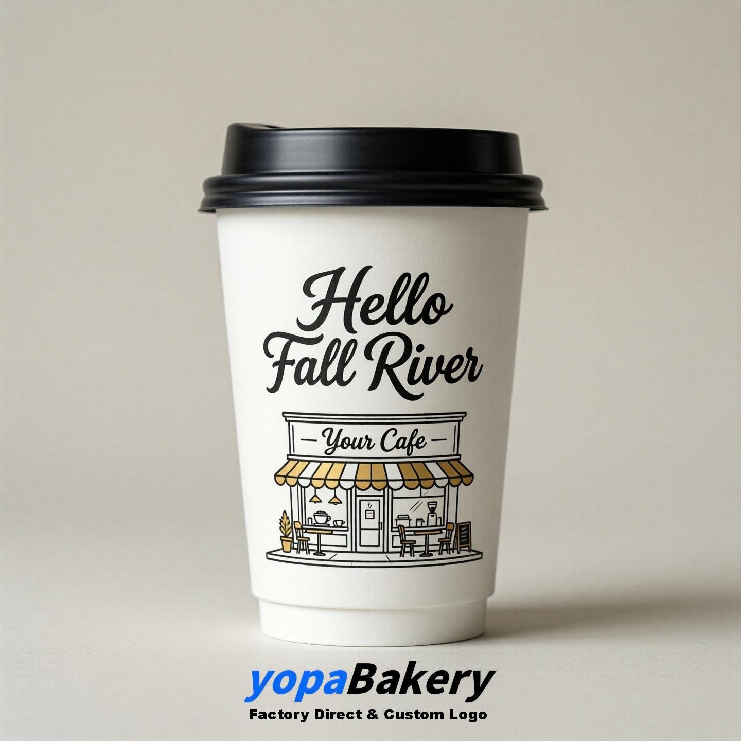 'Welcome to Fall River' Paper Coffee Cups | Fall River Cafe Packaging Design Firm