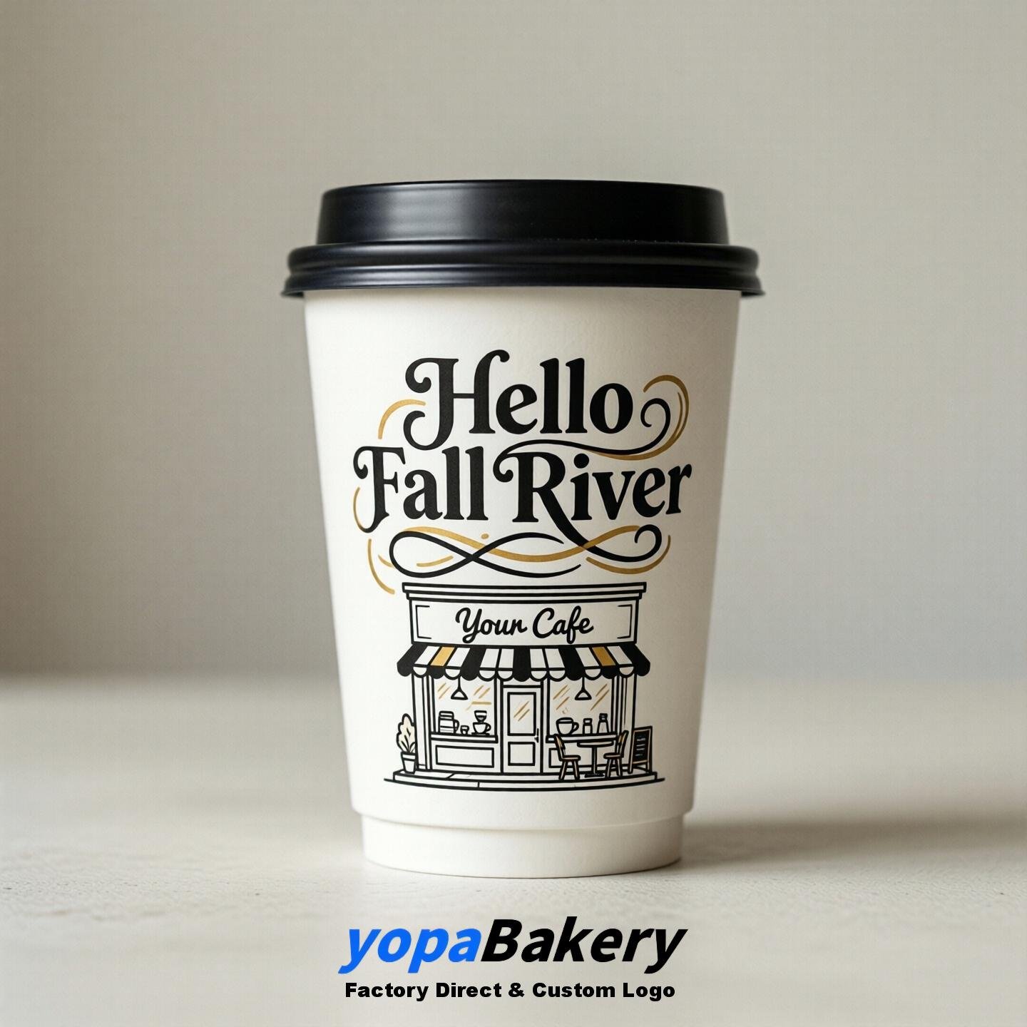 'Welcome to Fall River' Paper Coffee Cups | Fall River Cafe Packaging Design Firm