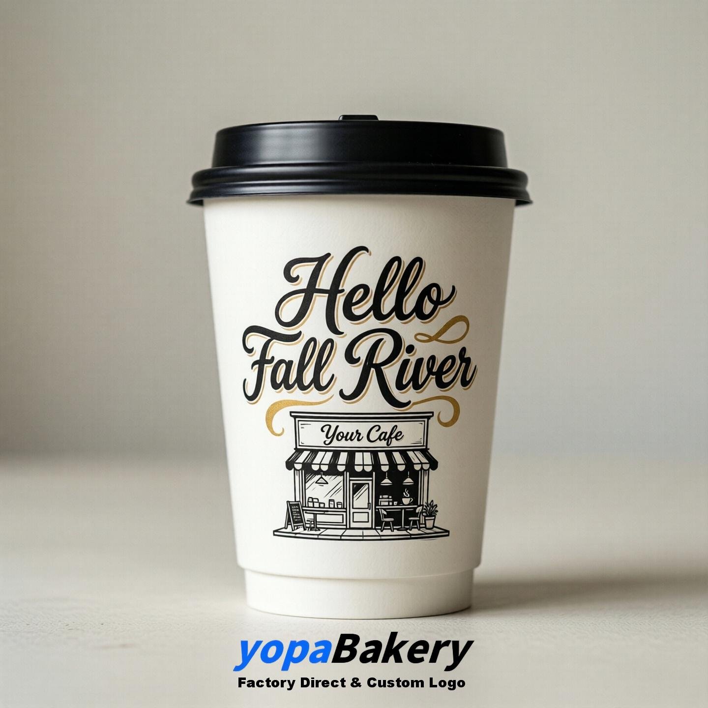'Welcome to Fall River' Paper Coffee Cups | Fall River Cafe Packaging Design Firm