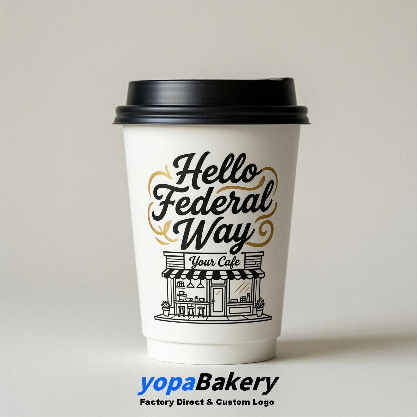 'Hello Federal Way' Paper Coffee Cups | Federal Way Cafe Packaging Design Agency