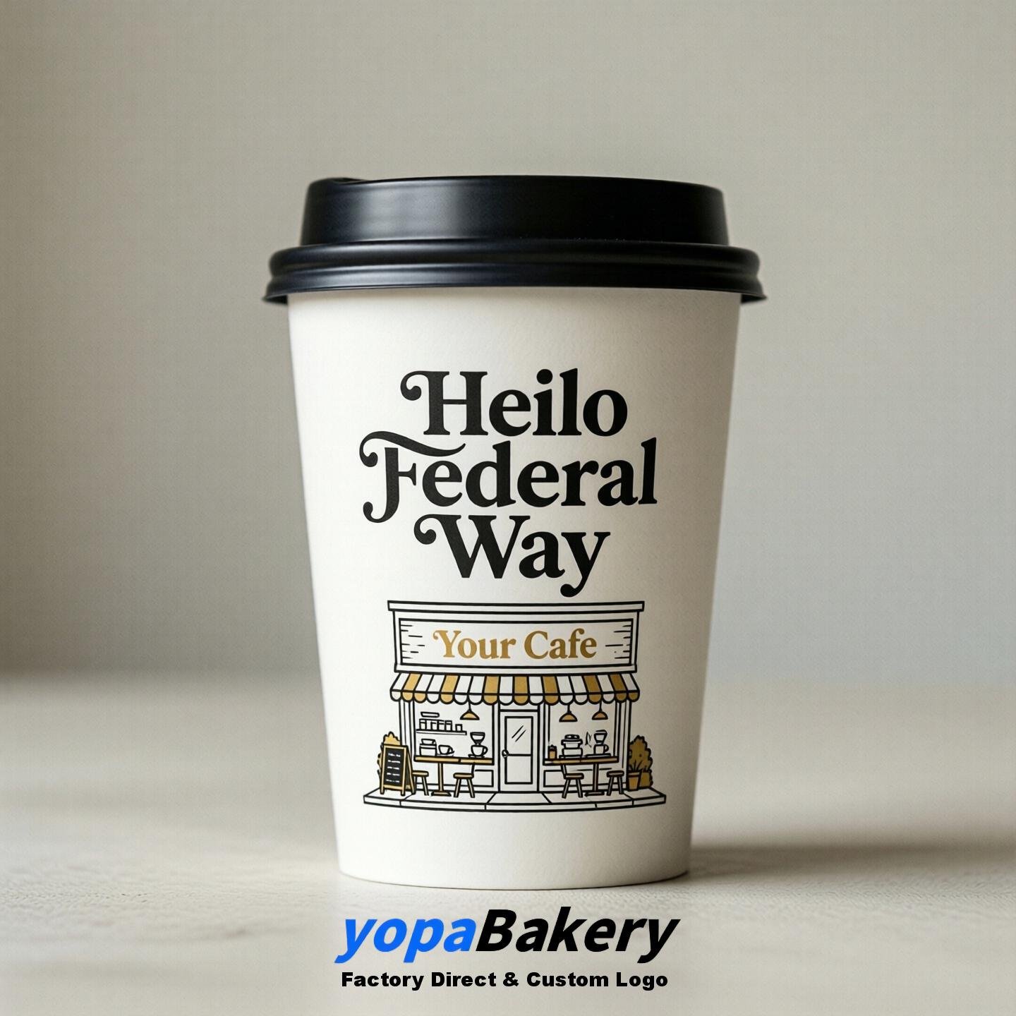 'Hello Federal Way' Paper Coffee Cups | Federal Way Cafe Packaging Design Agency