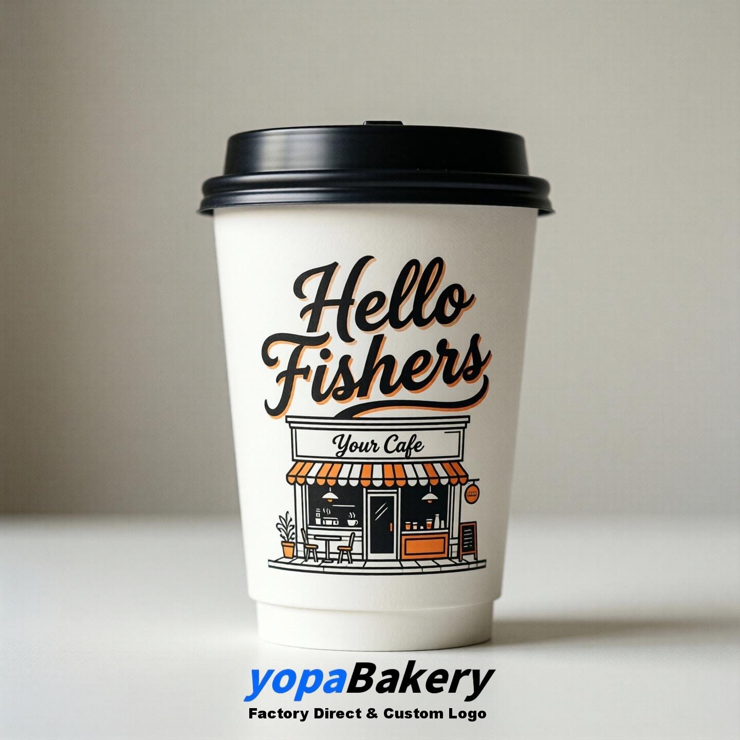 'Welcome to Fishers' Paper Coffee Cups | Fishers Cafe Packaging Design Firm